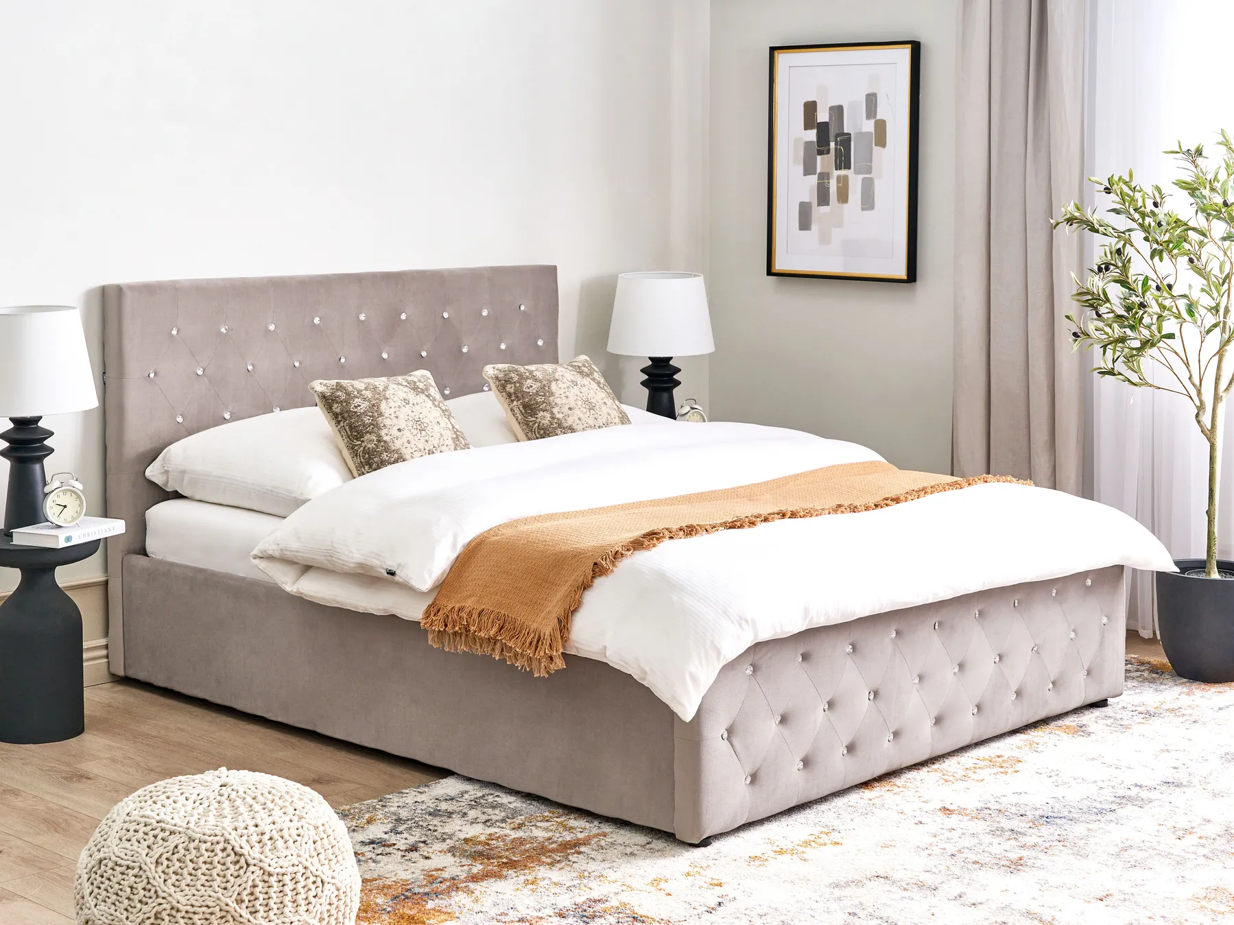 Bett mit Stauraum AMIENS Samtstoff Taupe 160 x 200 cm_914349
