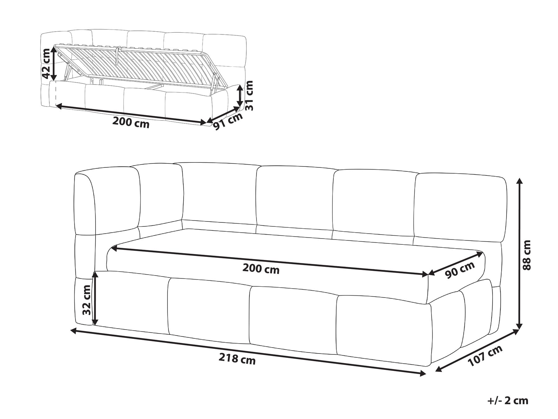 Daybed Fabric JACOU 90 x 200 cm (EU Single) with Storage Left Hand Light Beige_1092695