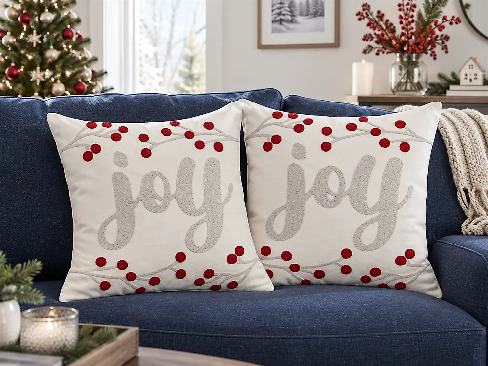 Dekokissen 2er Set PRALINE 45 x 45 cm Samtstoff Weiß Weihnachtsmotiv_1185398