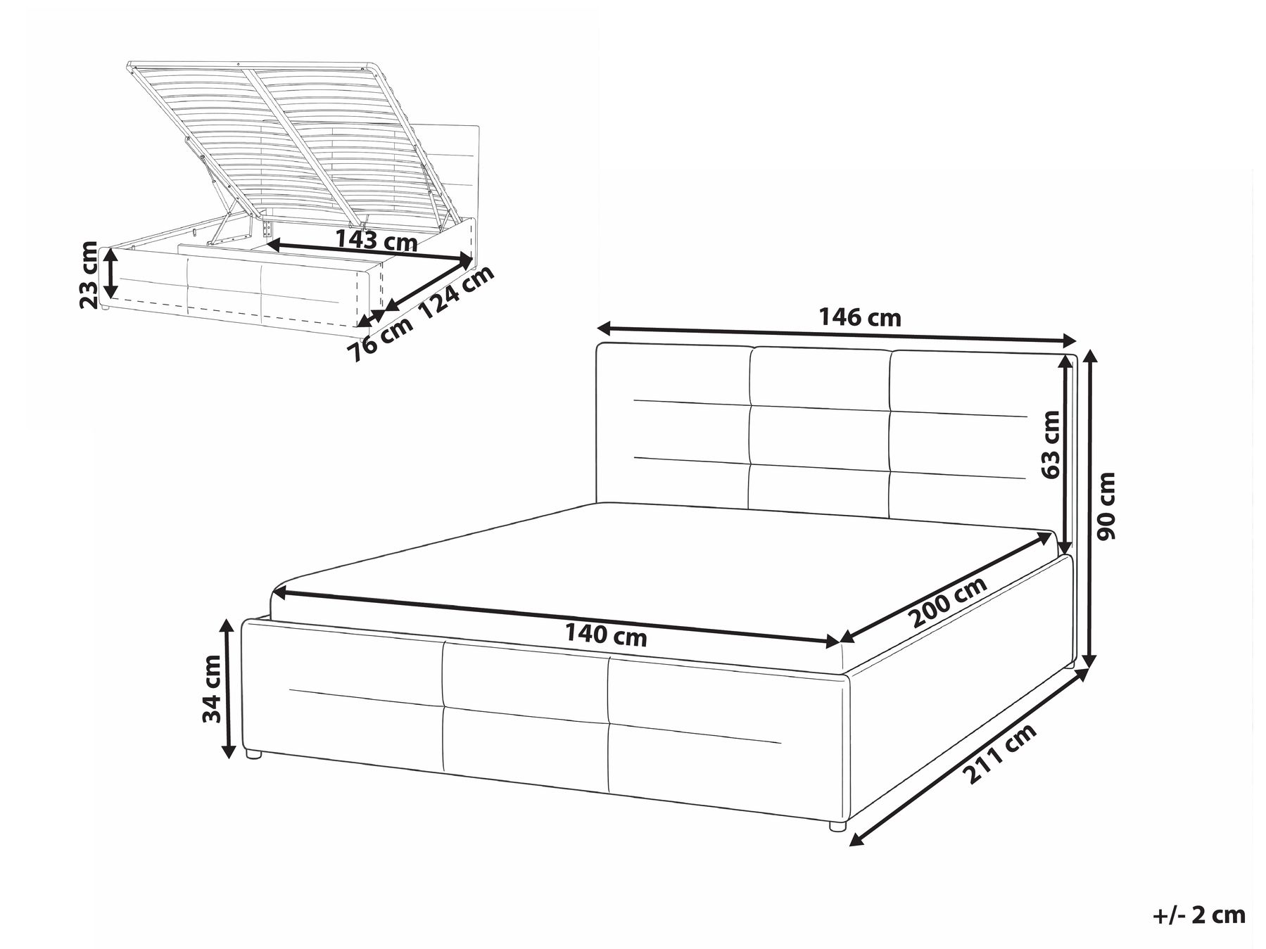 Bett mit Stauraum MASSOGNES Bouclé Beige 140 x 200 cm_1030403