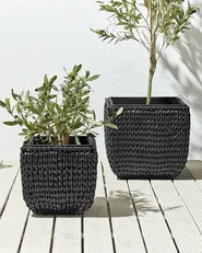 Set mit 2 Blumentöpfen BERBERIS 34/45 cm Polyrattan Schwarz_914428