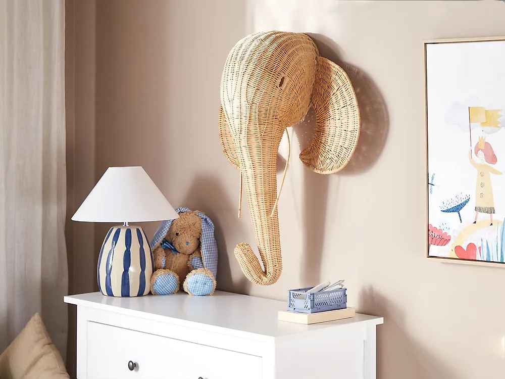 Wandobjekt Elefant GRUNEY 83 cm Rattan Naturfarben_1187156
