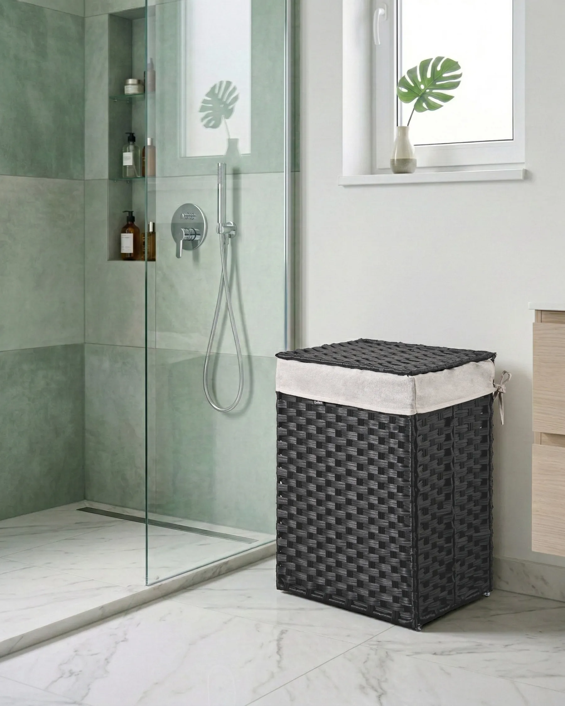 Laundry Basket with Lid MUCUBAJI Fabric Black 83 L_1063827