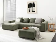 Corner Sofa 4 Seater LUNGO with Ottoman Corduroy Green Right Hand_962312