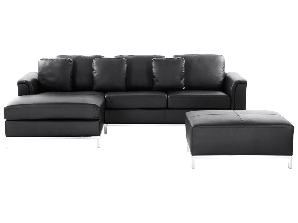 Corner Sofa 4 Seater OSLO with Ottoman Leather Black Right Hand