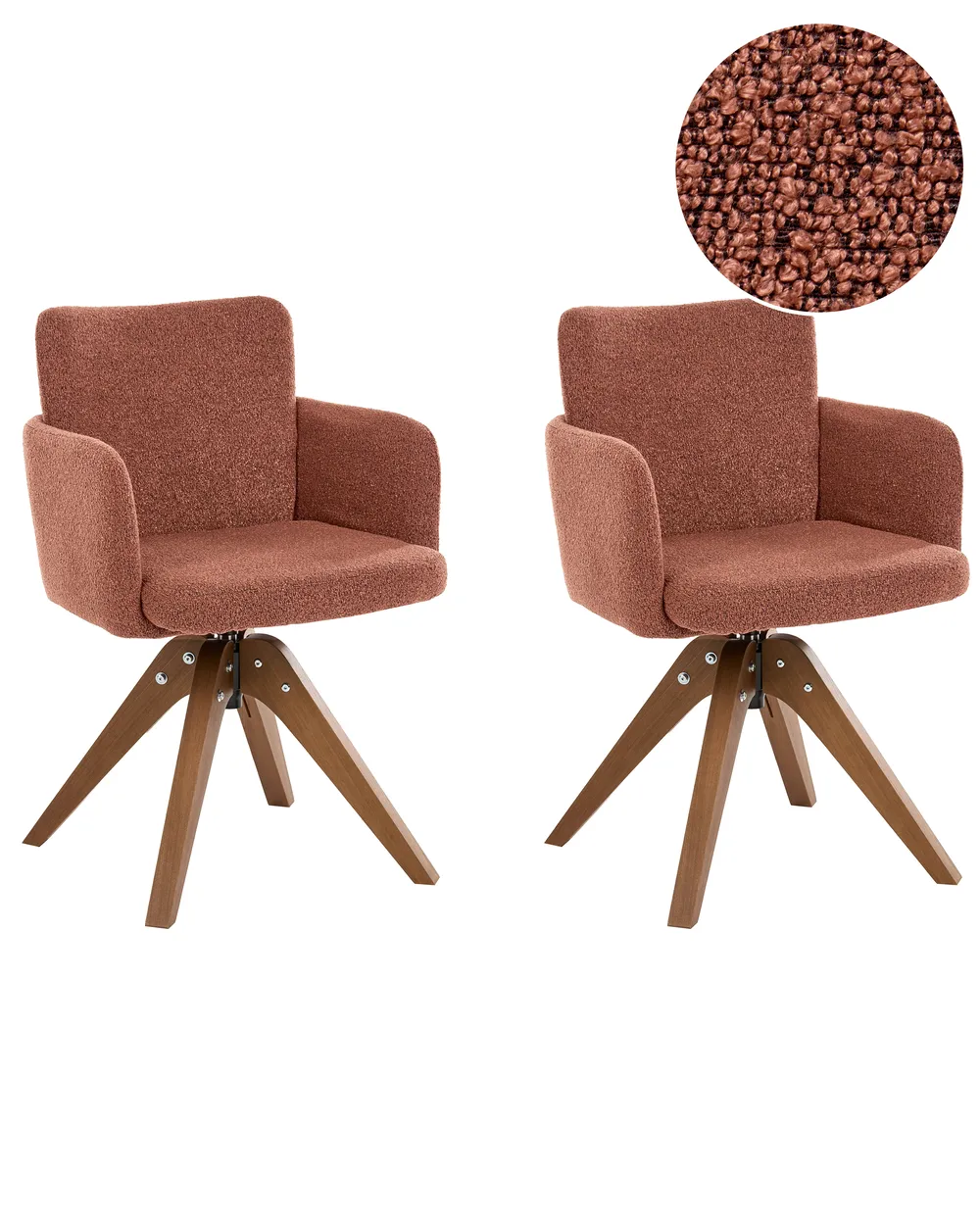 Esszimmerstuhl 2er Set drehbar EVELYN Bouclé Orange