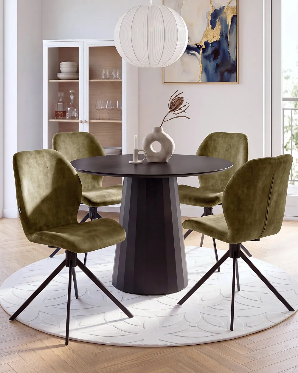 Esszimmerstuhl 4er Set drehbar MORRISON Samtstoff Grün_1155989