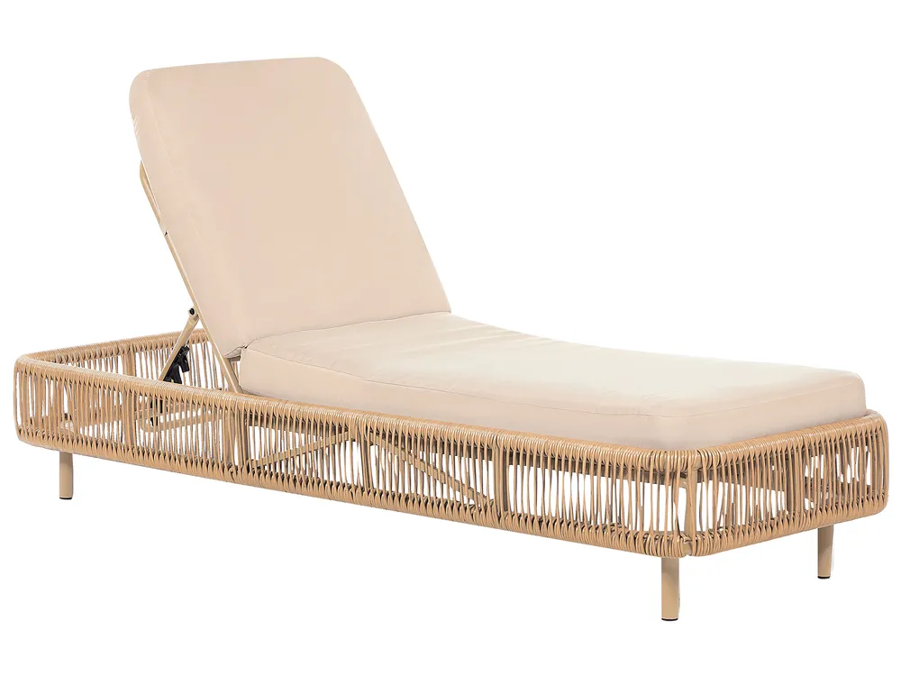 Sun Lounger with Cushion OSINI Reclining PE Rattan Beige_863885