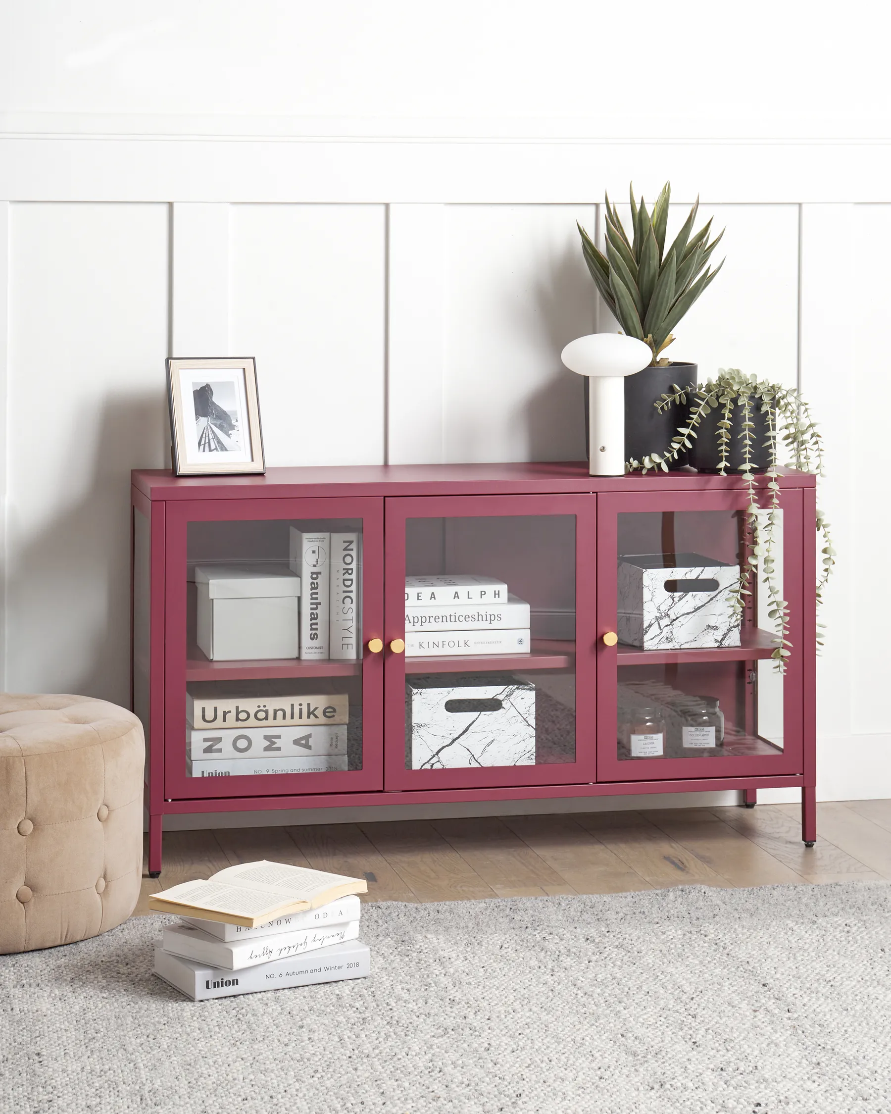 Sideboard mit Glastüren NEWPORT 115 cm Metall Dunkelrot_957994