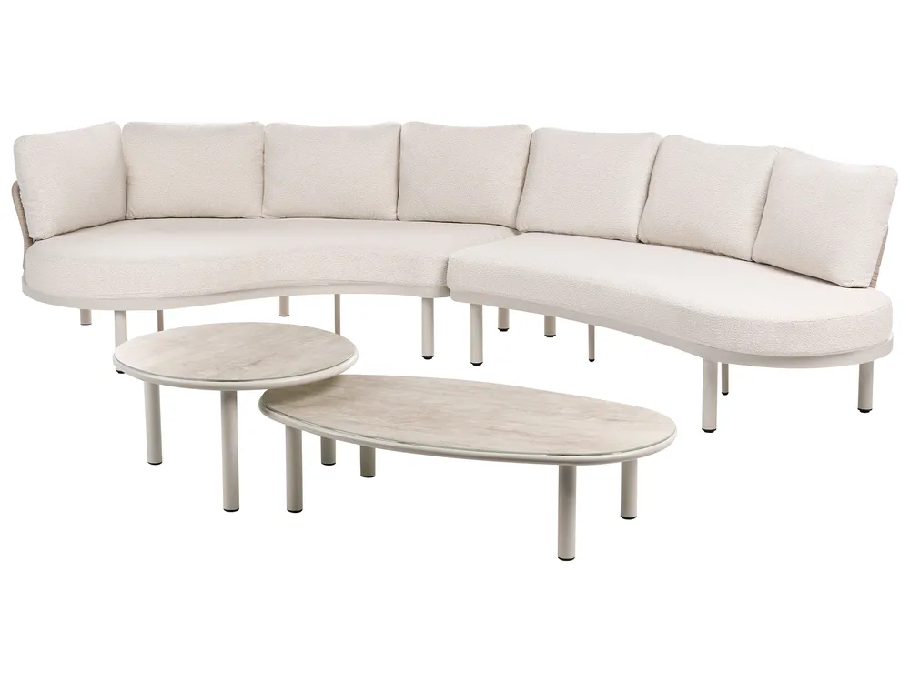 Gartensofa 6-Sitzer ORIOLO mit Tischen Metall Hellbeige