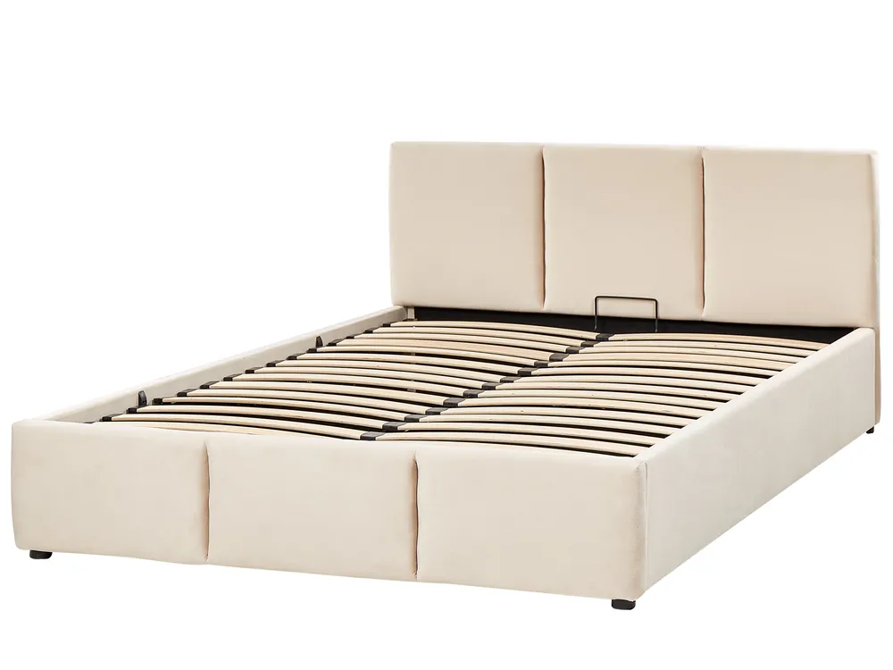 Ottoman Bed BOUSSE Velvet Light Beige 140 x 200 cm (EU Double)_862613