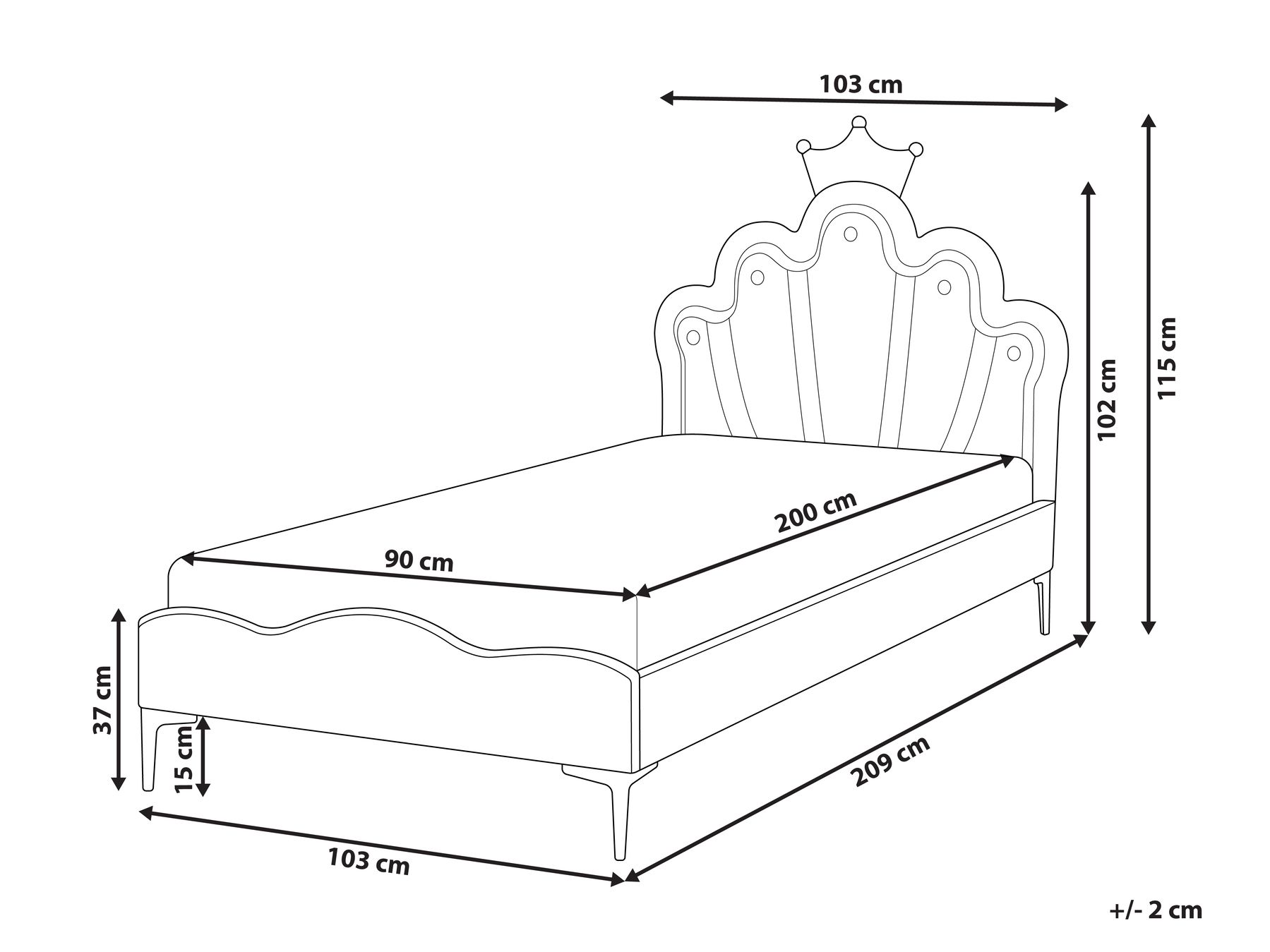 Kinderbett Krone Samtstoff RUBIAN 90 x 200 cm mit LED-Beleuchtung Rosa_962167