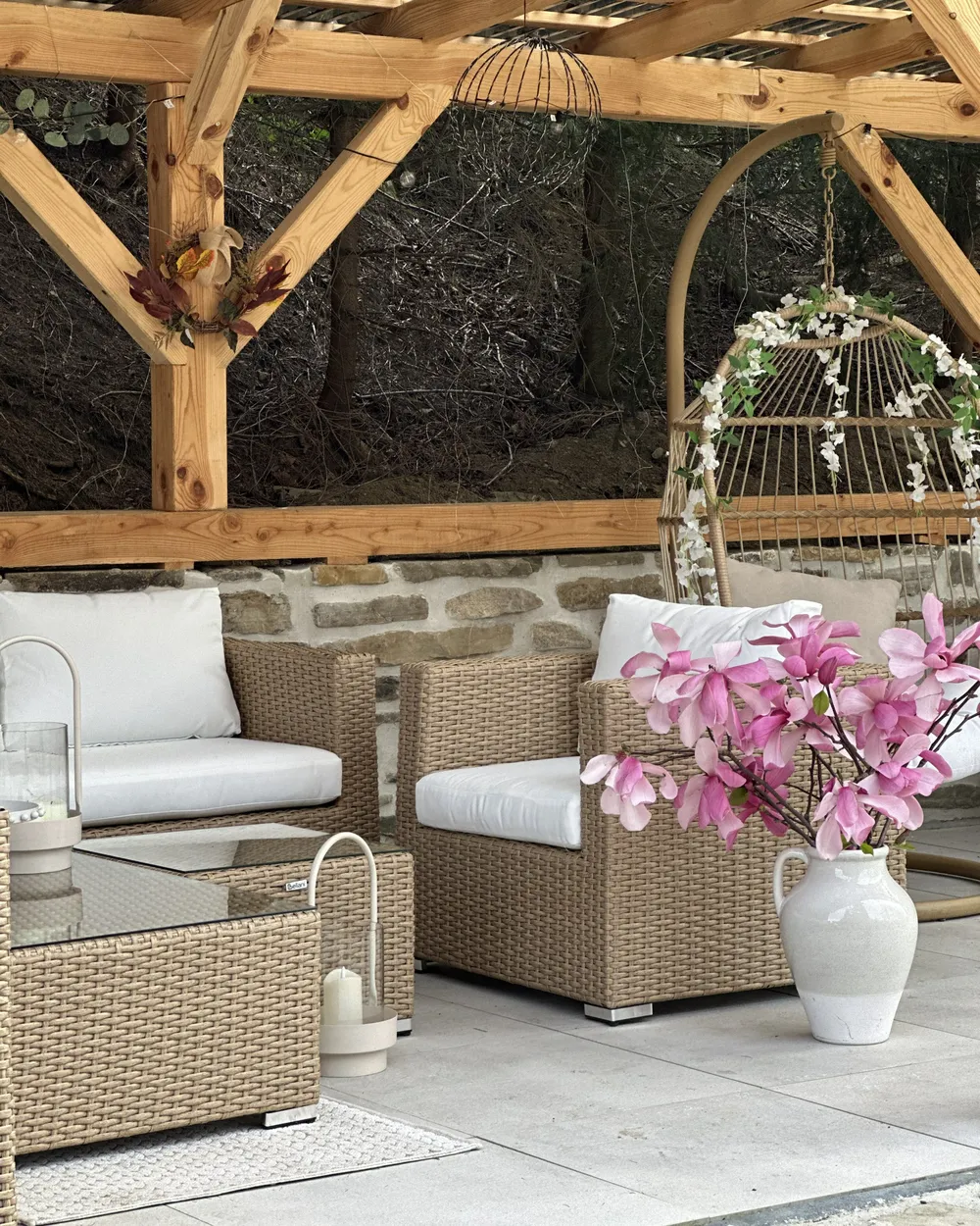 Lounge Set mit Tisch 8-Sitzer XXL modular Polyrattan Beige rechtsseitig_982708
