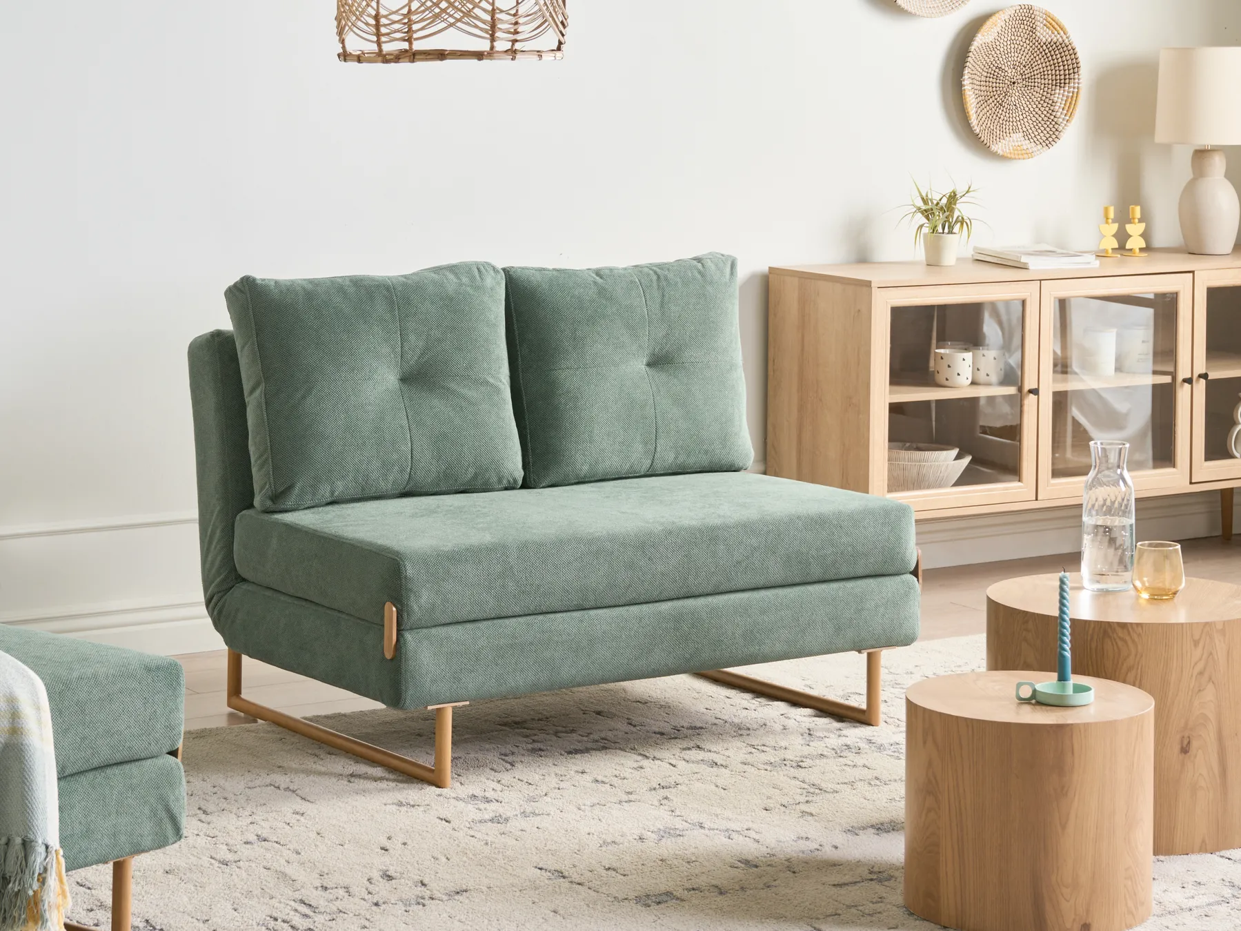 Sofa Bed 2 Seater JERSLEV Fabric Light Green_1011745