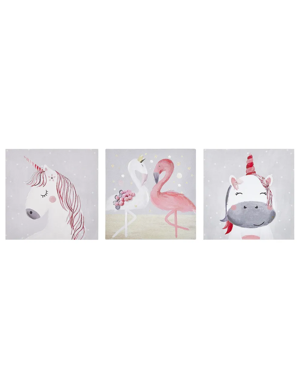Leinwand 3er Set TIMIA 30 x 30 cm Tiermotiv Grau