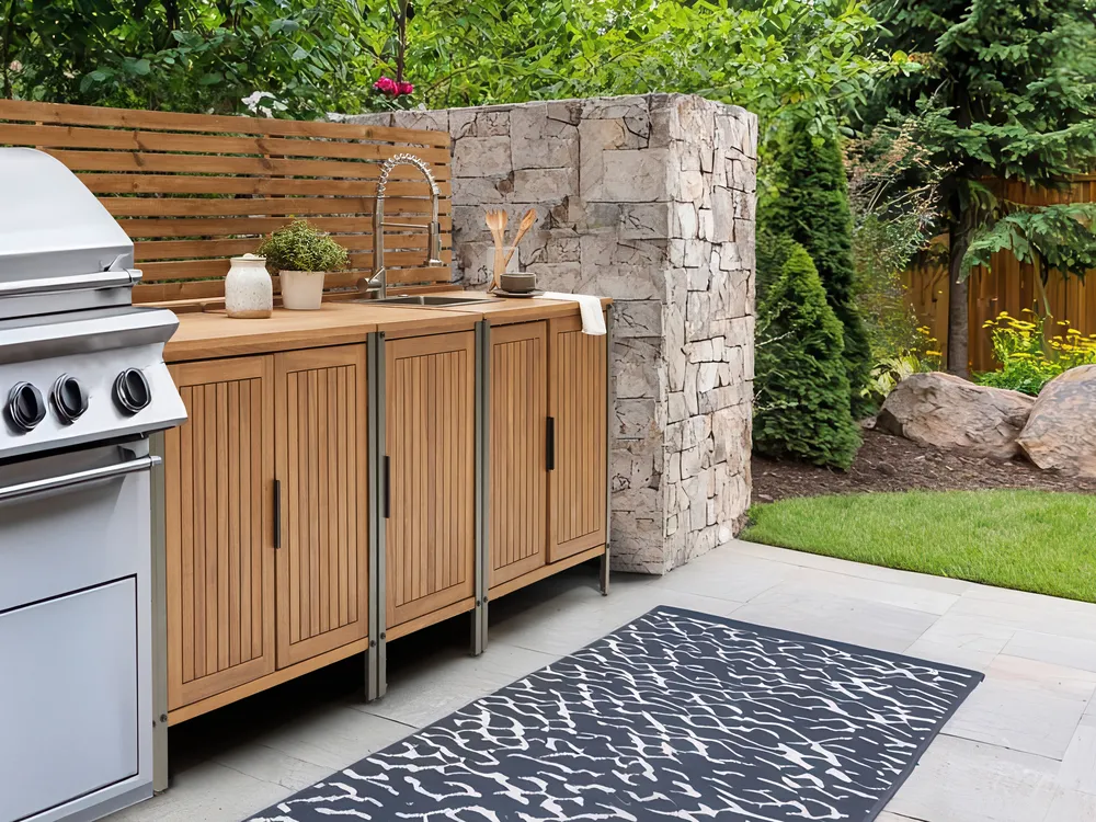 Outdoor-Küche 3er Set mit Spüle IVREA Braun / Silber zertifiziertes Akazienholz_988374