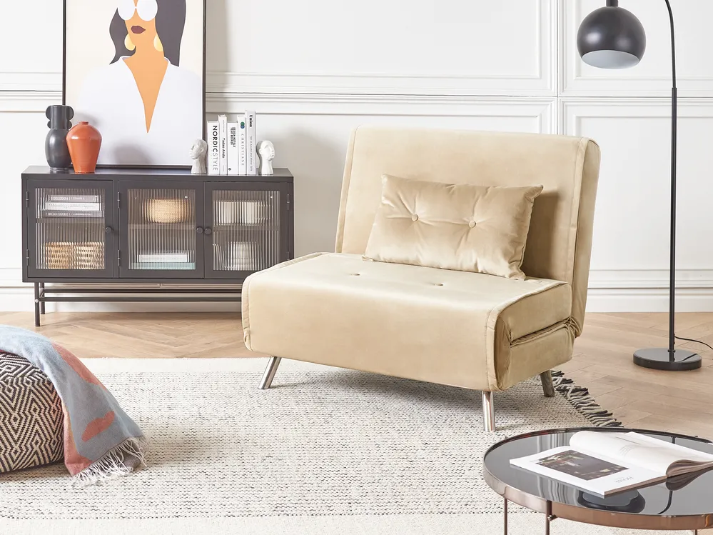 1-Sitzer Schlafsofa FARRIS Samtstoff Beige
