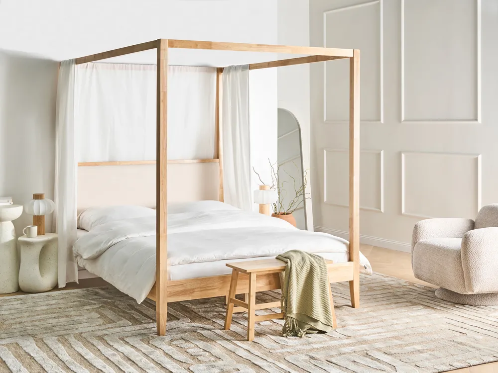 Himmelbett Holz HAILLICOURT 160 x 200 cm Hellbraun