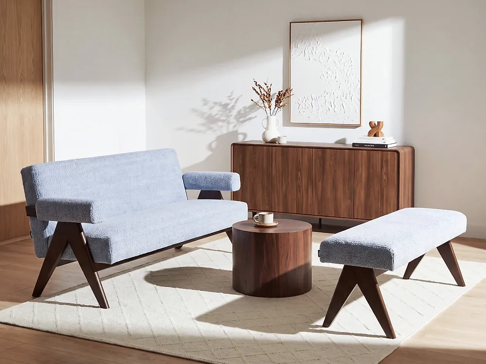 Upholstered Bench TAMRE Chenille Light Blue/ Dark Brown_1183142