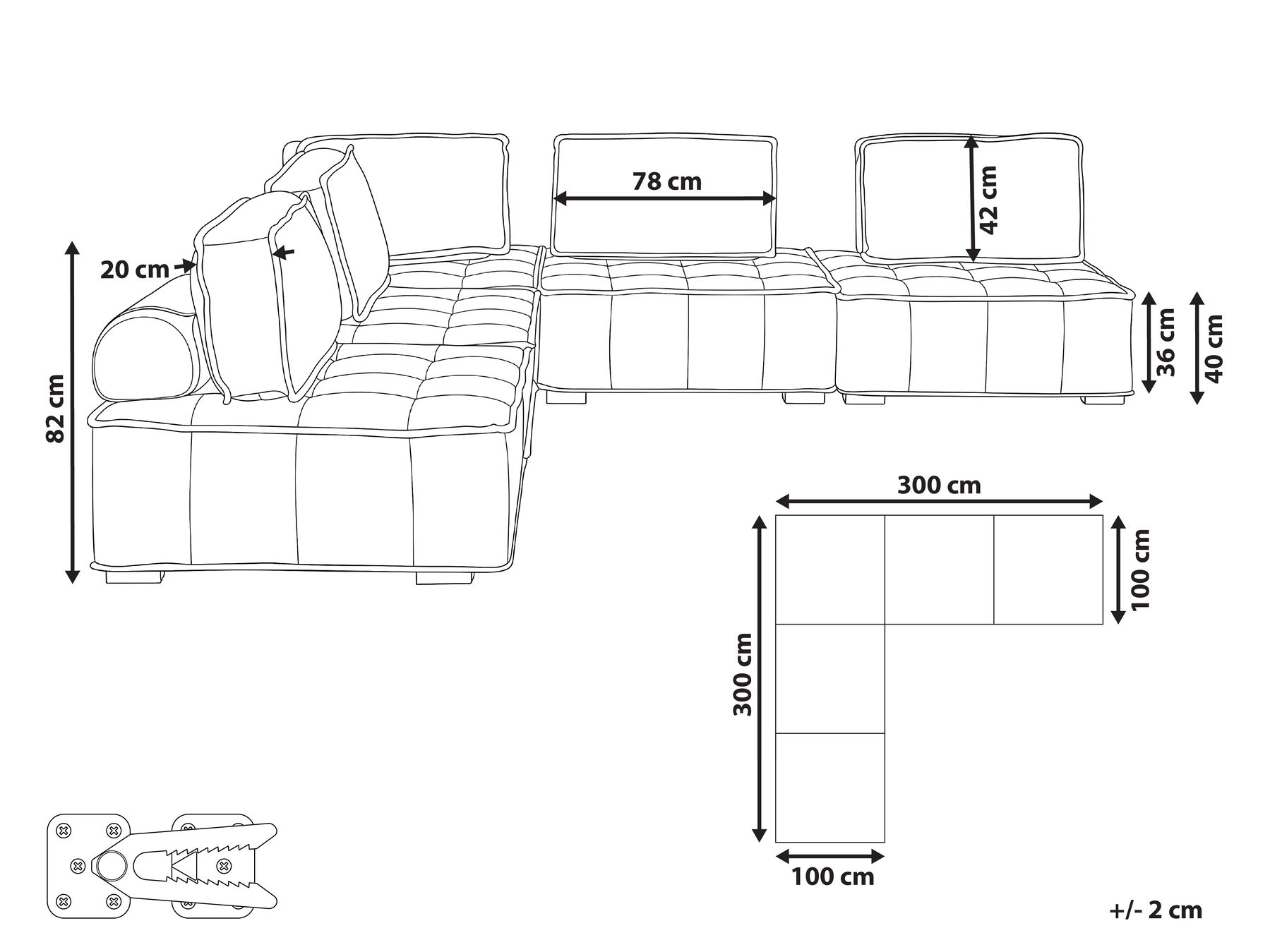 Modul Ecksofa 5-Sitzer TIBRO Stoff Hellgrün rechtsseitig_1057807