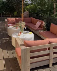 Garten Ecksofa 5-Sitzer MARETTIMO zertifiziertes Akazienholz Rot rechtsseitig_1109691