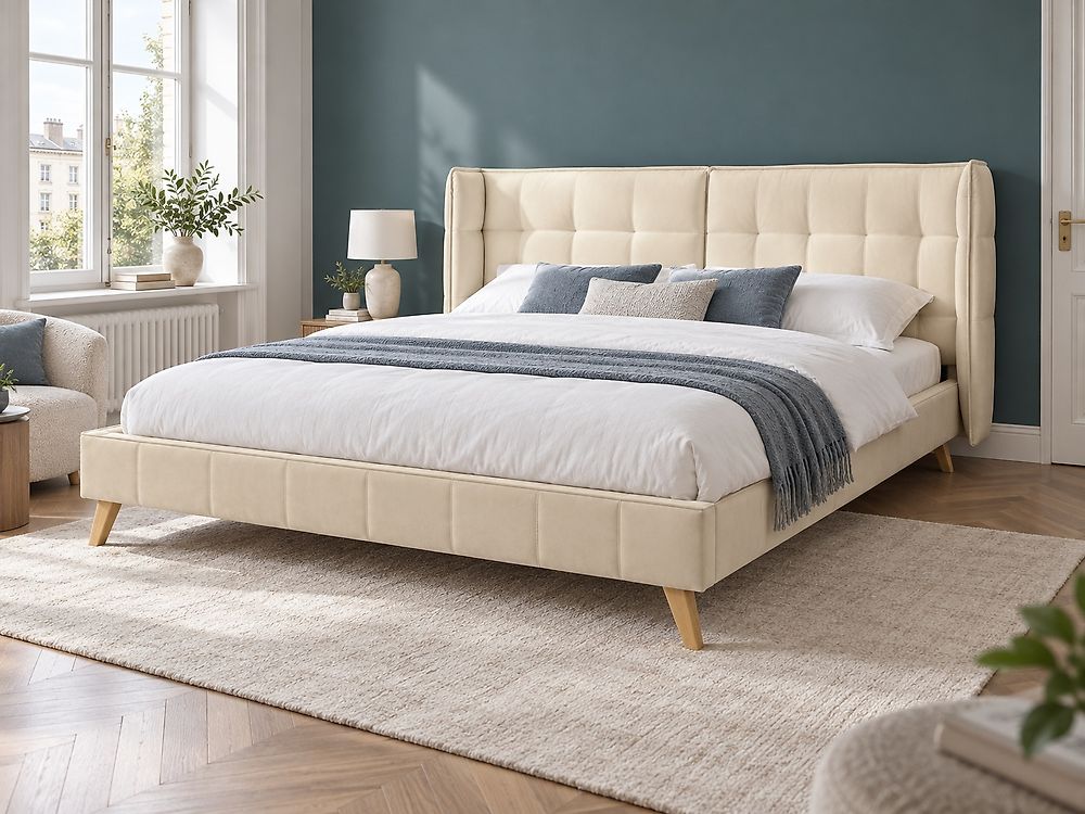 Bed Velvet SENLIS 180 x 200 cm (EU Super King) Beige