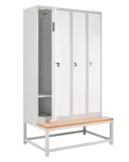 Spind mit 4 Türen und Sitzbank ATHLETE Metall Grau / Weiß_1011893