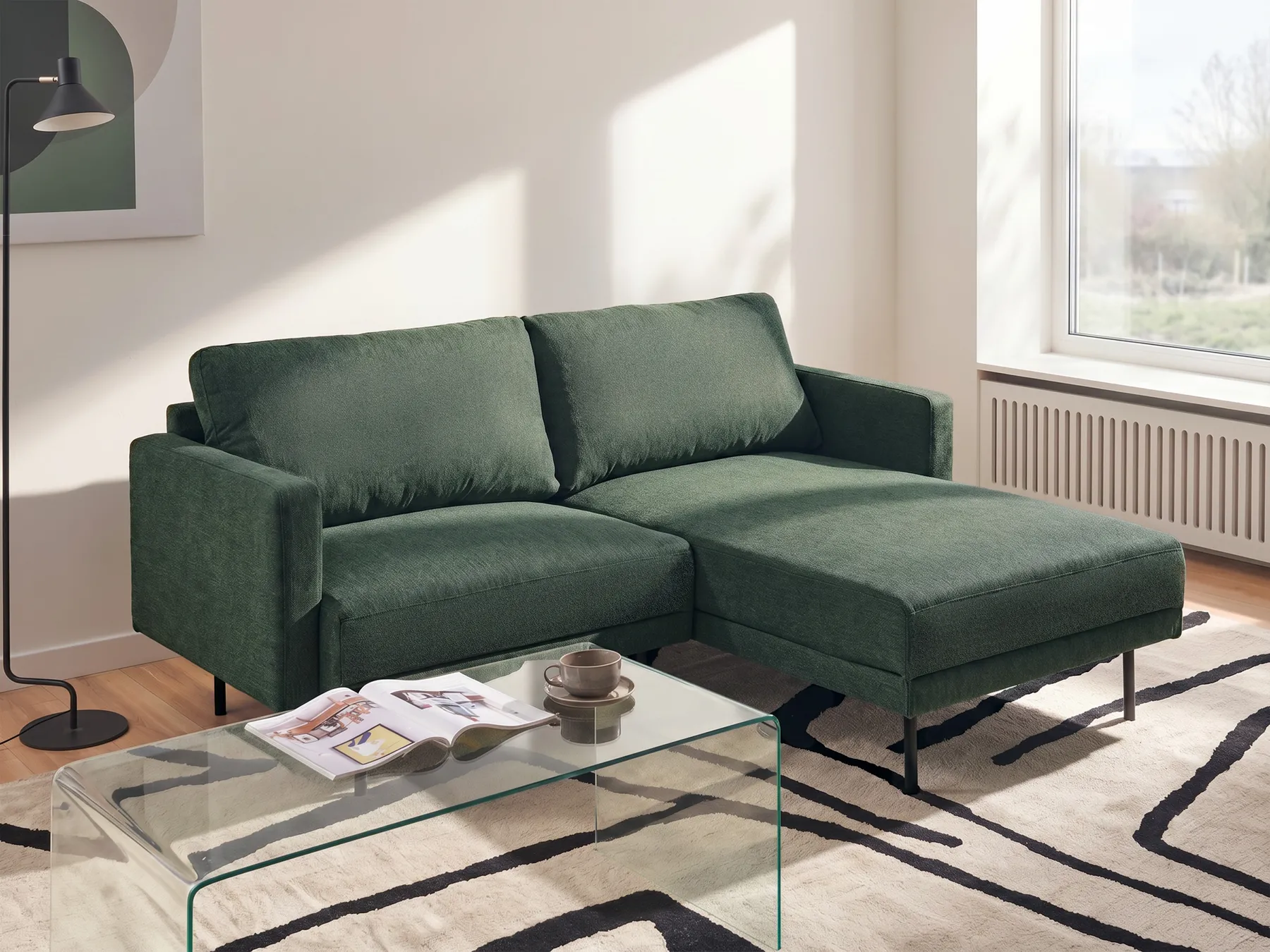 Corner Sofa 2 Seater BREDA Fabric Green Left Hand_895013