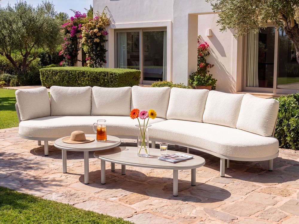 Canapé de jardin 6 places ORIOLO avec tables Métal Beige clair