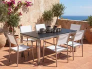 Gartenmöbel Set 6-Sitzer GROSSETO Granit poliert Schwarz / Weiß_767047
