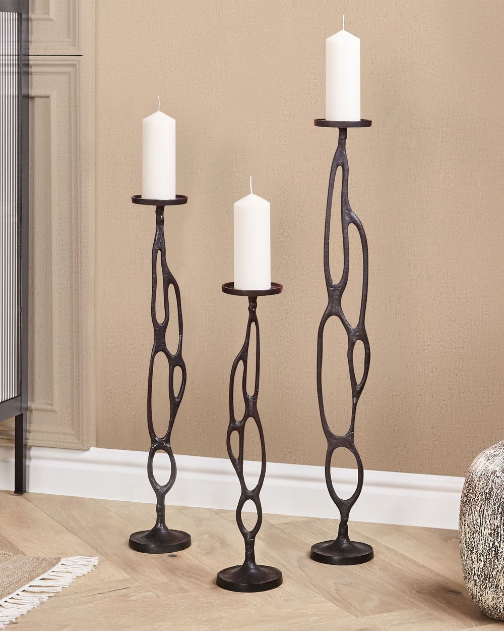 Set van 3 kaarshouders BUNI 54/68/84 cm Metaal Zwart