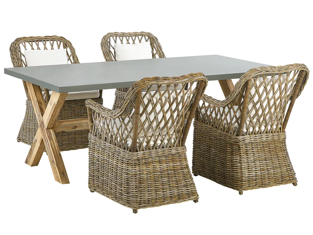 Gartenmöbel Set 4-Sitzer MAROS/OLBIA inkl. Kissen Beton Hellbraun