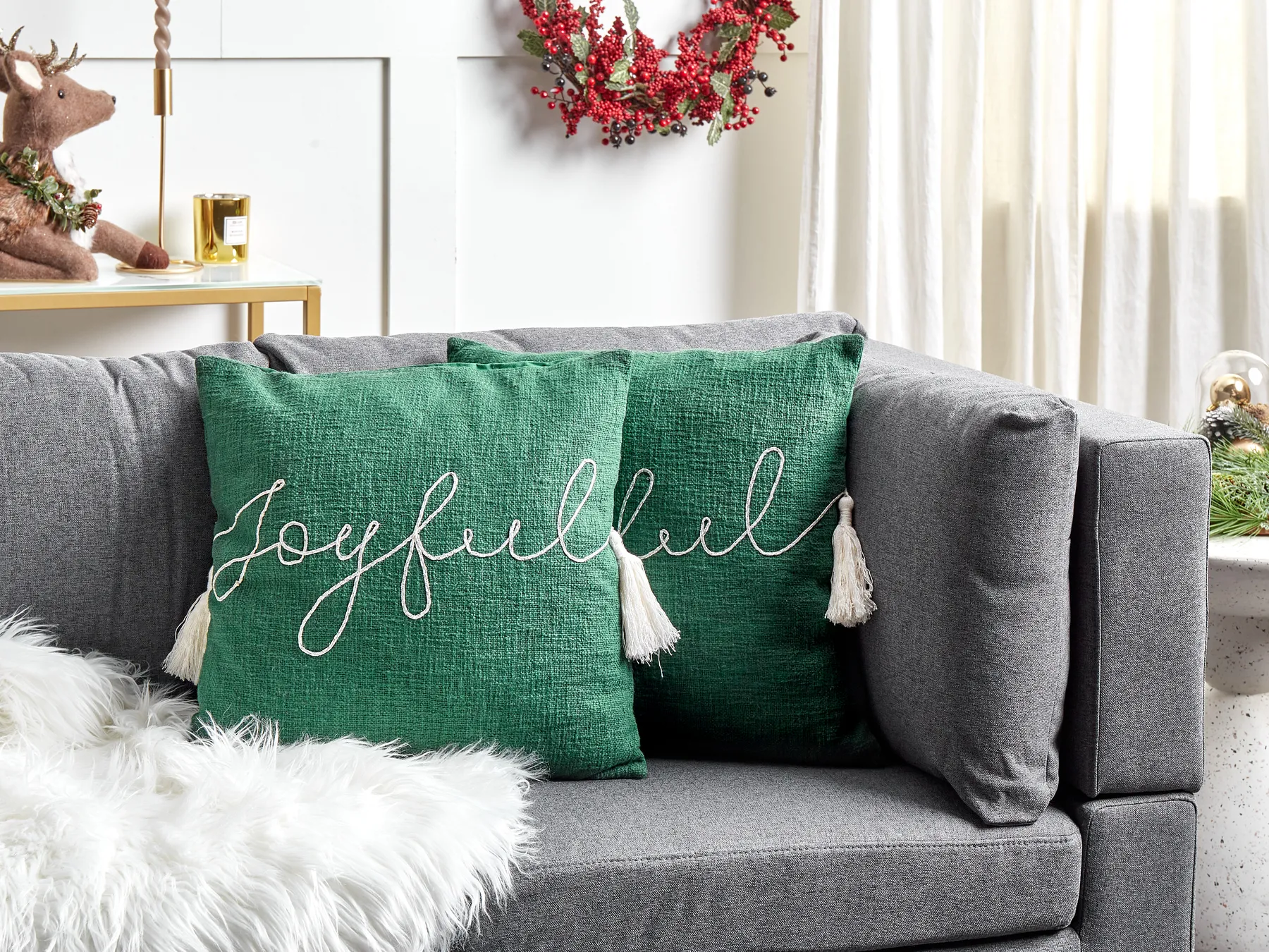 Set of 2 Decorative Cushions ELETTARIA 45 x 45 cm Cotton Green Christmas Motif_887645