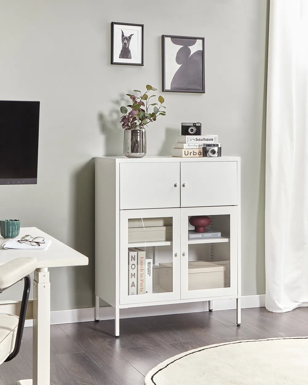 Glass Display Sideboard ESHOLT 80 cm Metal White_1017005