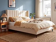 Bett mit Lattenrost Bouclé VILLETTE 160 x 200 cm Beige_1153766