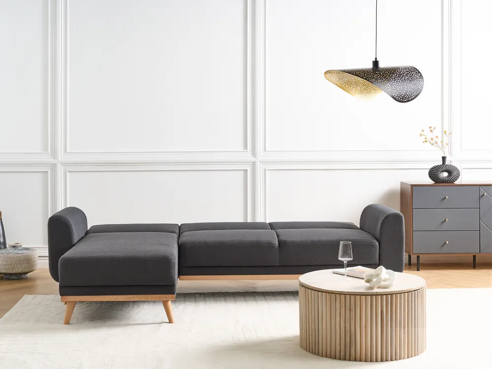 Corner Sofa Bed 3 Seater OLLSTA Fabric Black Right Hand_939303