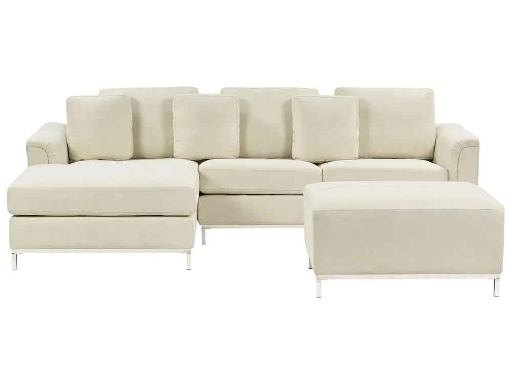 Ecksofa 4-Sitzer OSLO mit Ottomane Stoff Beige rechtsseitig