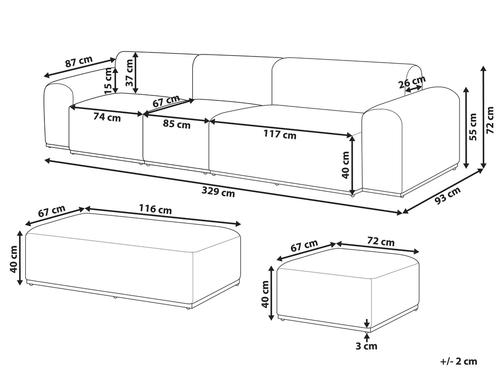 Gartensofa mit Ottomane 7-Sitzer BATTIFOLLO modular Olivgrün_933614