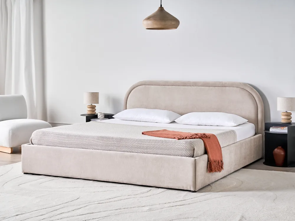 Bett mit Stauraum QUILLIEN Chenillegewebe Taupe 180 x 200 cm