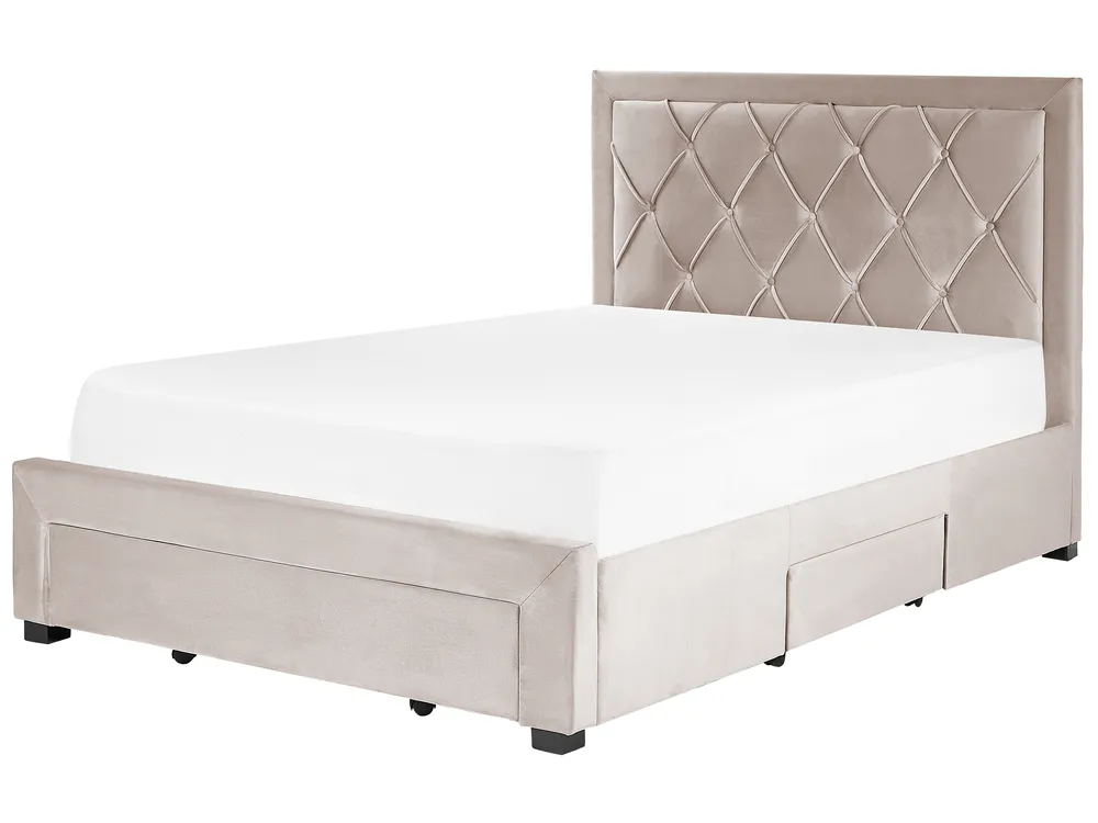 Bett mit Schubladen LIEVIN Samtstoff Beige 140 x 200 cm_858024