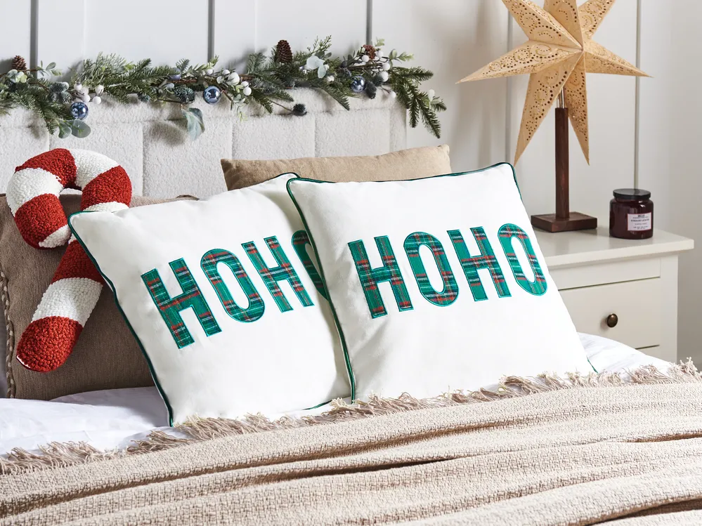 Dekokissen 2er Set JOYCANDY 45 x 45 cm Baumwolle Weiß Weihnachtsmotiv