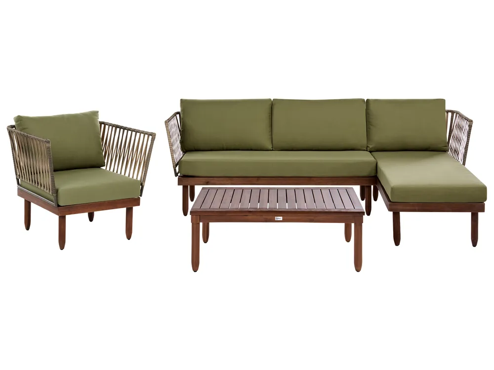 Lounge Set mit Tisch 4-Sitzer CREMONA Akazienholz Dunkelbraun / Grün linksseitig