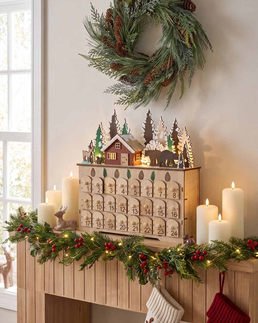 Weihnachtsdekoration LED HELIN 33 cm Adventskalender Hellbraun_1017318