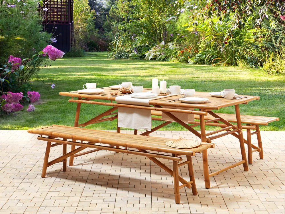 Set de 2 bnci de grdin TINDARI 180 cm Bambus Maro deschis - Beliani.ro