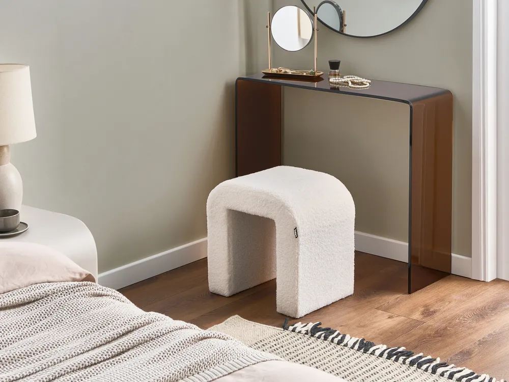 Pouf ESTES Bouclé Cremeweiß