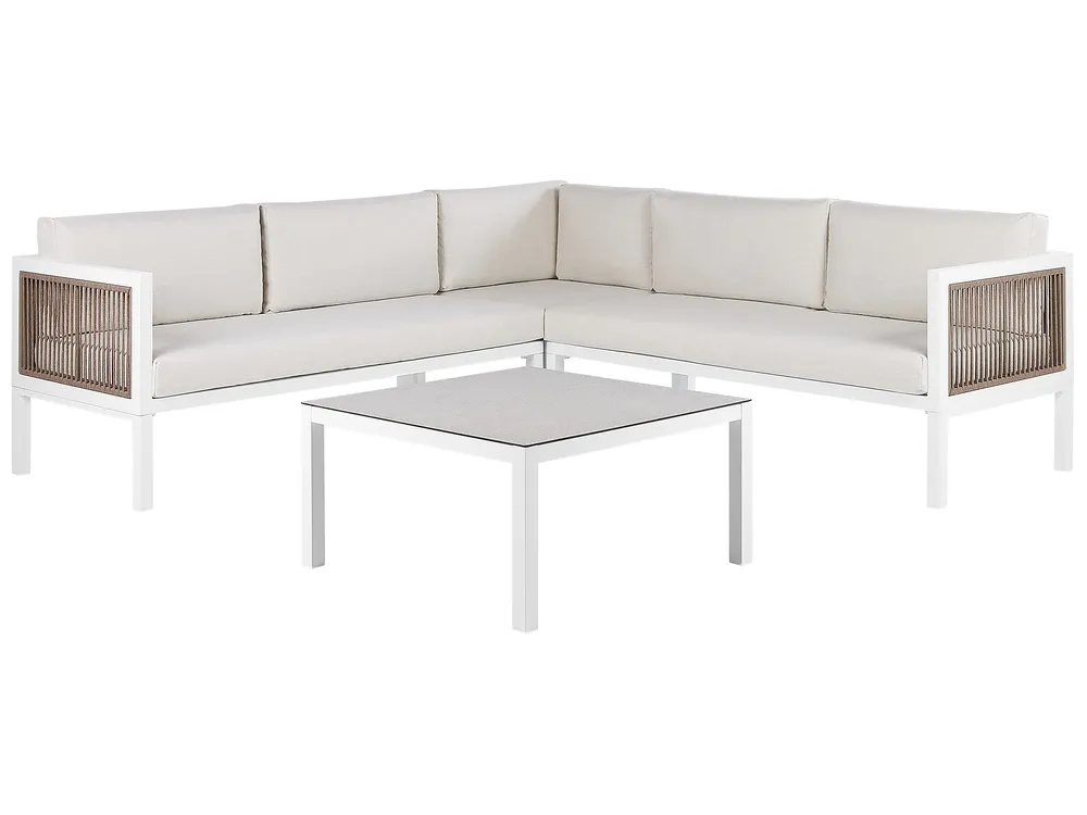 Garten Ecksofa mit Tisch 4-Sitzer BORELLO Metall Beige linksseitig_803152