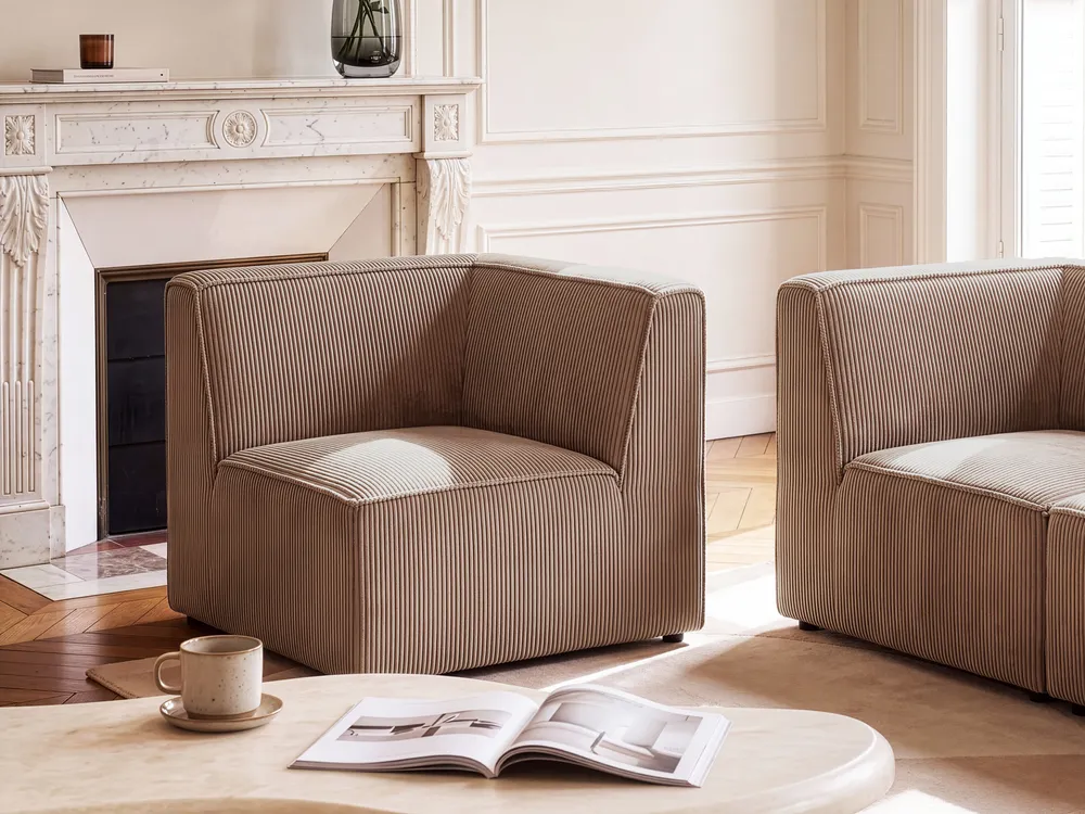 Eckmodul LEMVIG Cord Dunkelbeige linksseitig