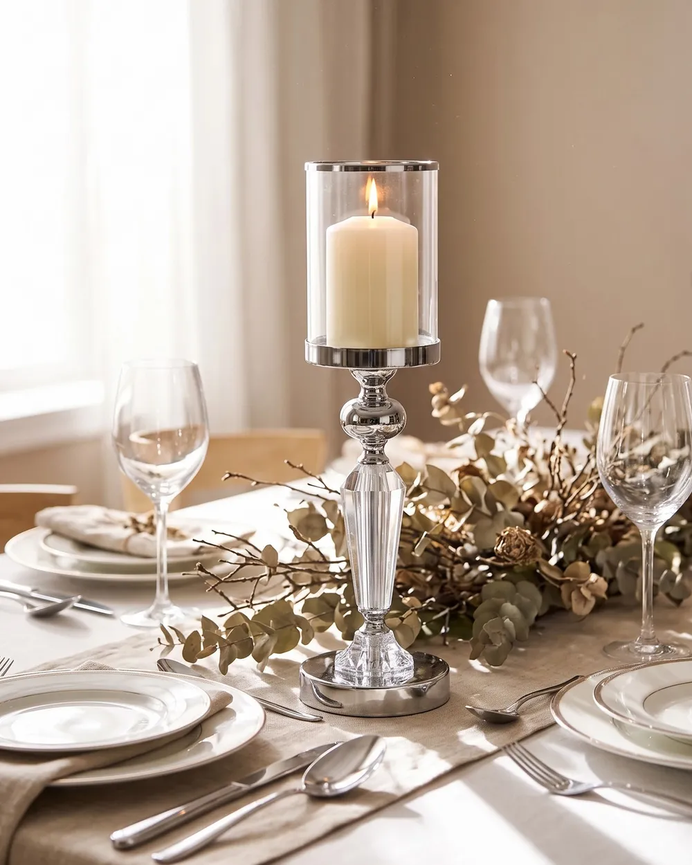 Kerzenständer BONAO 42 cm Glas Silber_1093375