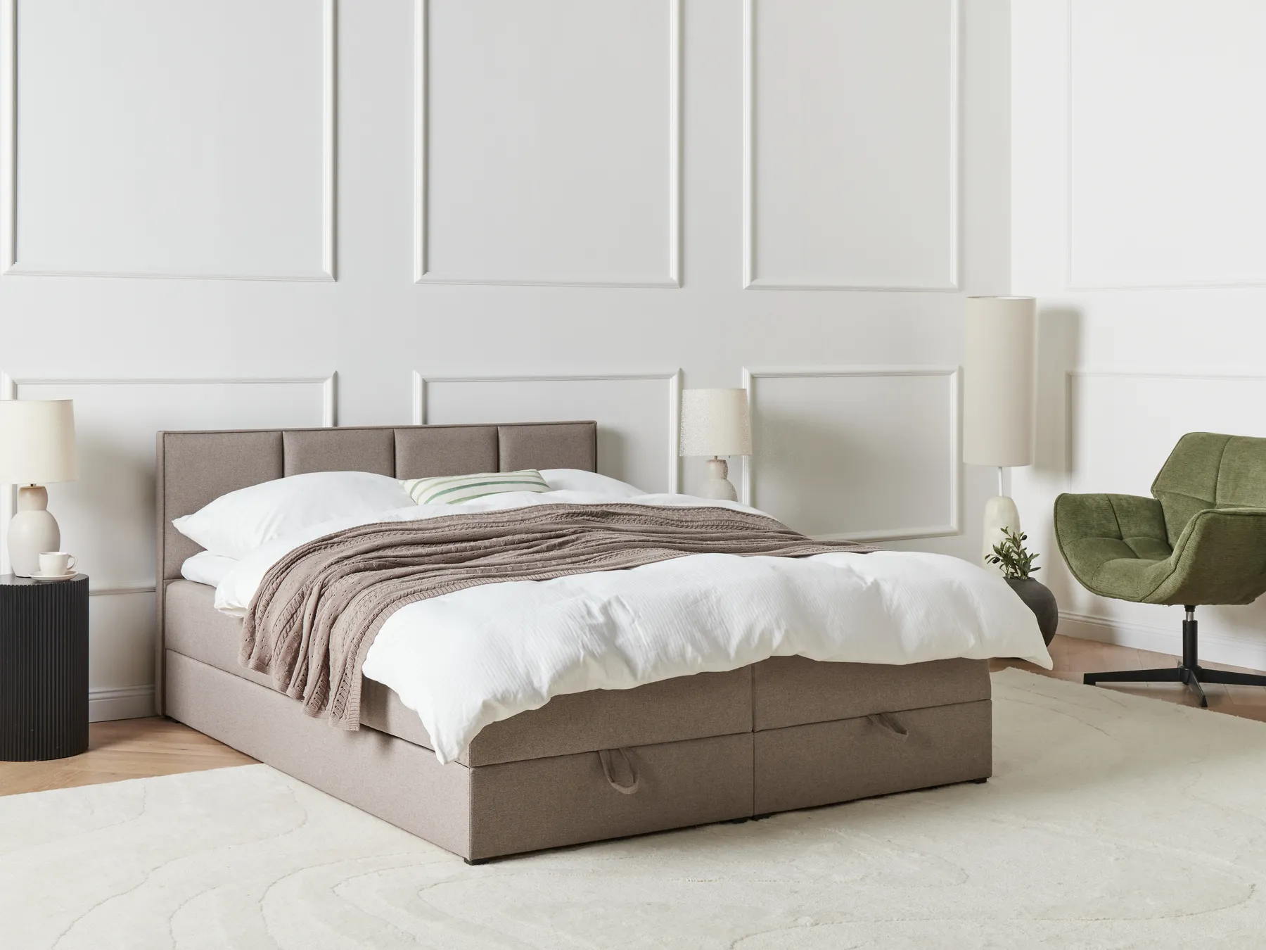 Divan Bed with Storage BARONET Fabric Taupe 160 x 200 cm (EU King Size)_1004565