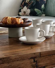 Tassen 4er Set mit Untertellern CARAWAY Steinzeug Cremeweiß_977604